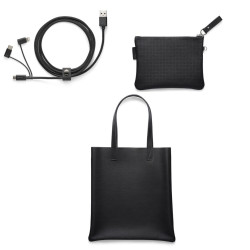 VOLVO skorzana torba etui torebka czarna kabel przewod zestaw prezent OE