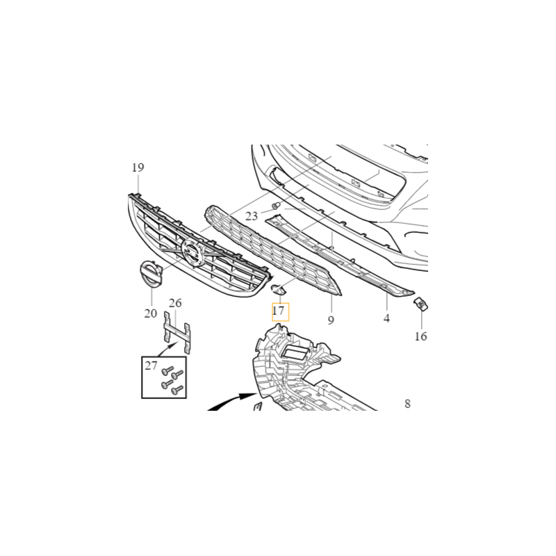 VOLVO V40CC lewy uchwyt koszyk czujnika parkowania przod w kratce OE