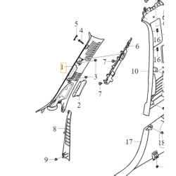 VOLVO S90 S90L V90 V90CC wykladzina tapicerka prawego slupka A czarna OE