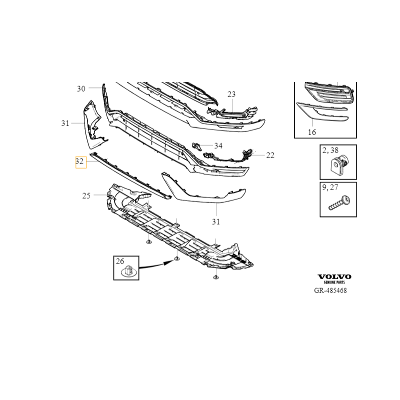 VOLVO XC90 II oryginalna srodkowa listwa spoilera zderzak przod R-Design OE