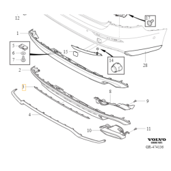 VOLVO S60 III V60 II spoiler listwa chrom zderzaka tyl Inscription OE 31455534