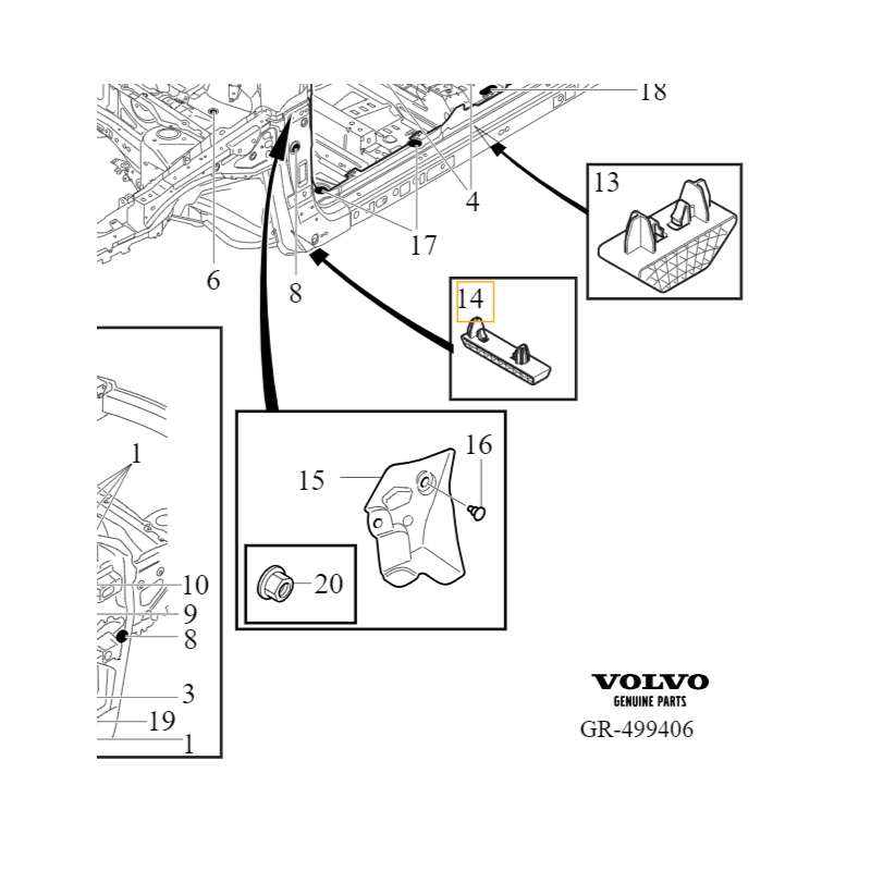 VOLVO EX40 XC40 kostka pod lewarek wzmocnienie przod OE 32226865