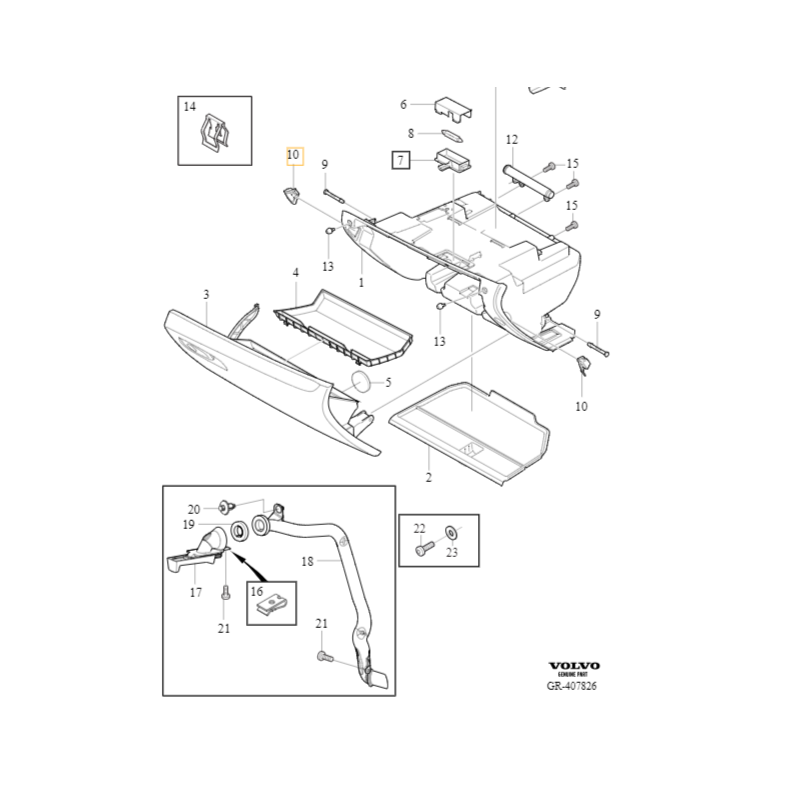 VOLVO V40 V40CC prawy wspornik schowka pasazera OE 1284878