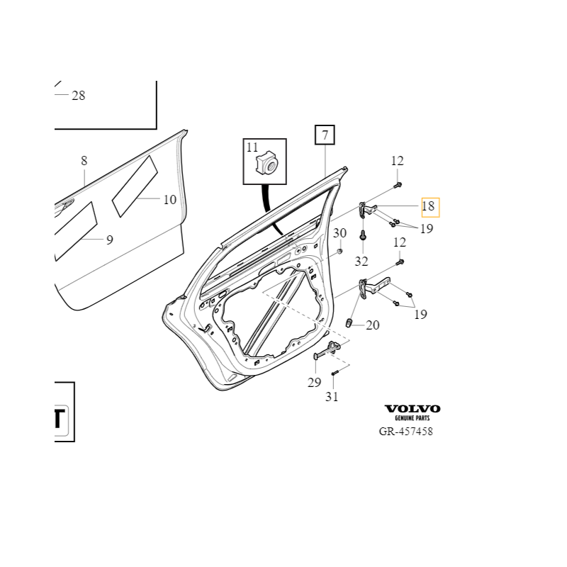 VOLVO S60 III V60 V60CC II dolny zawias drzwi lewy tyl OE 31662720