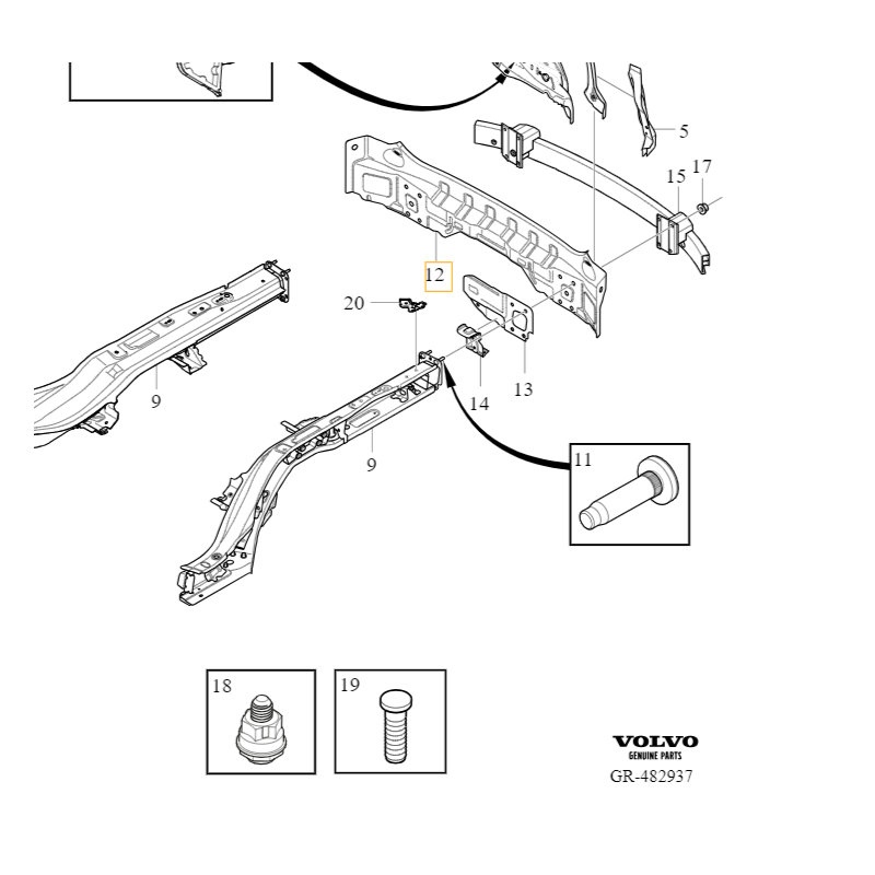 VOLVO XC90 II pas tylny sciana wzmocnienie tyl OE 32392858