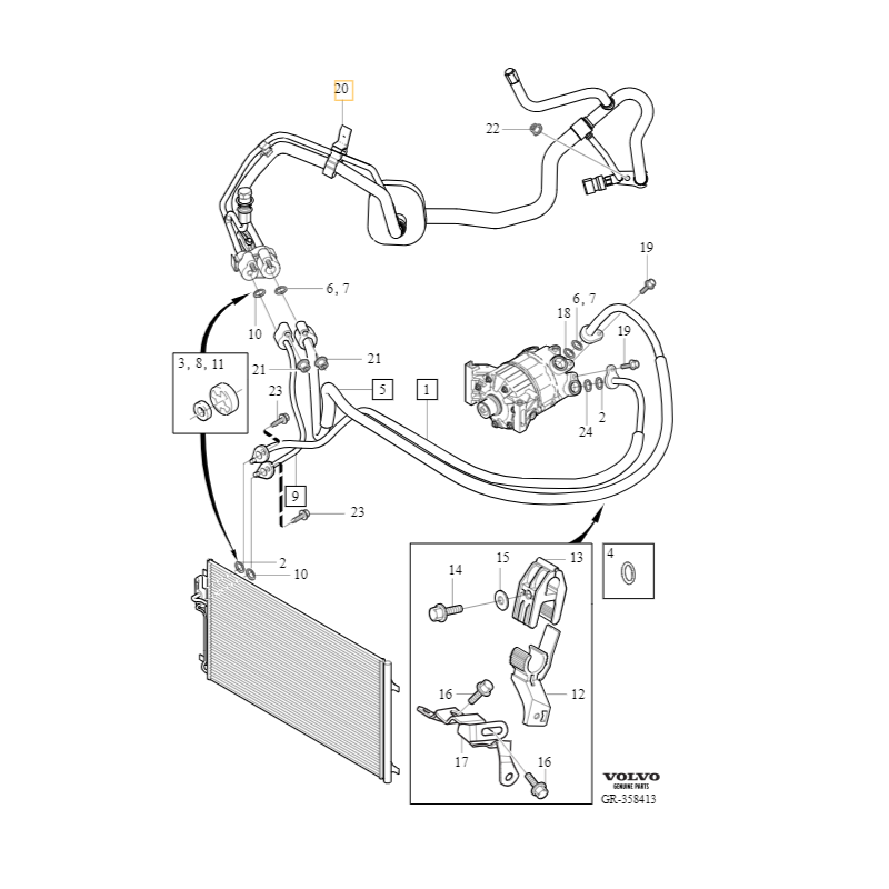 VOLVO S60 V60 S80 V70 XC60 XC70 uchwyt przewodu klimatyzacji OE 30742160
