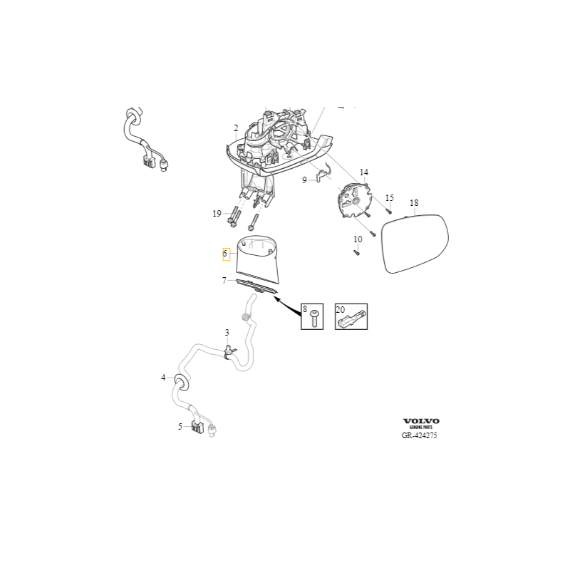 VOLVO XC60 II lewa obudowa podstawy lusterka zewnetrznego OE 31424840