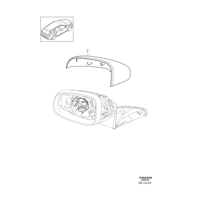 VOLVO V40 S60 V60 S80 V70 prawa obudowa czasza lusterka prawego OE 39804850