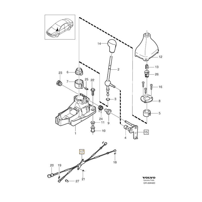 VOLVO S60 S80 V70 XC70 zespol linki zmiany biegow manual OE 31325659