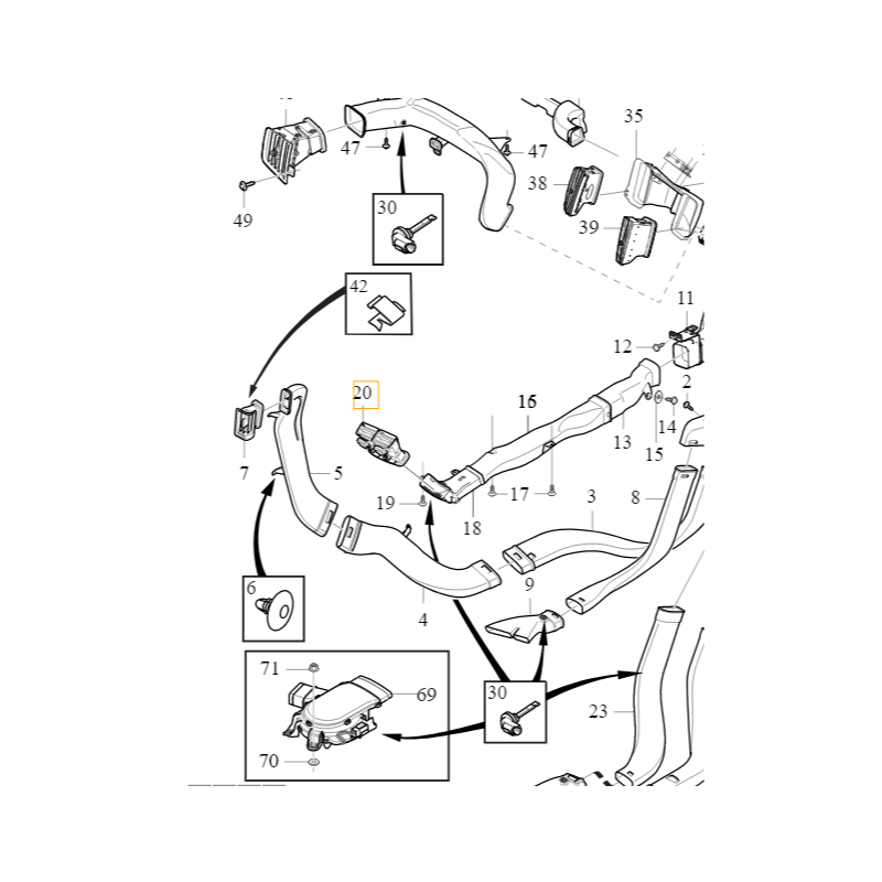 VOLVO S90L kratka nawiewu tunelu środkowego OE