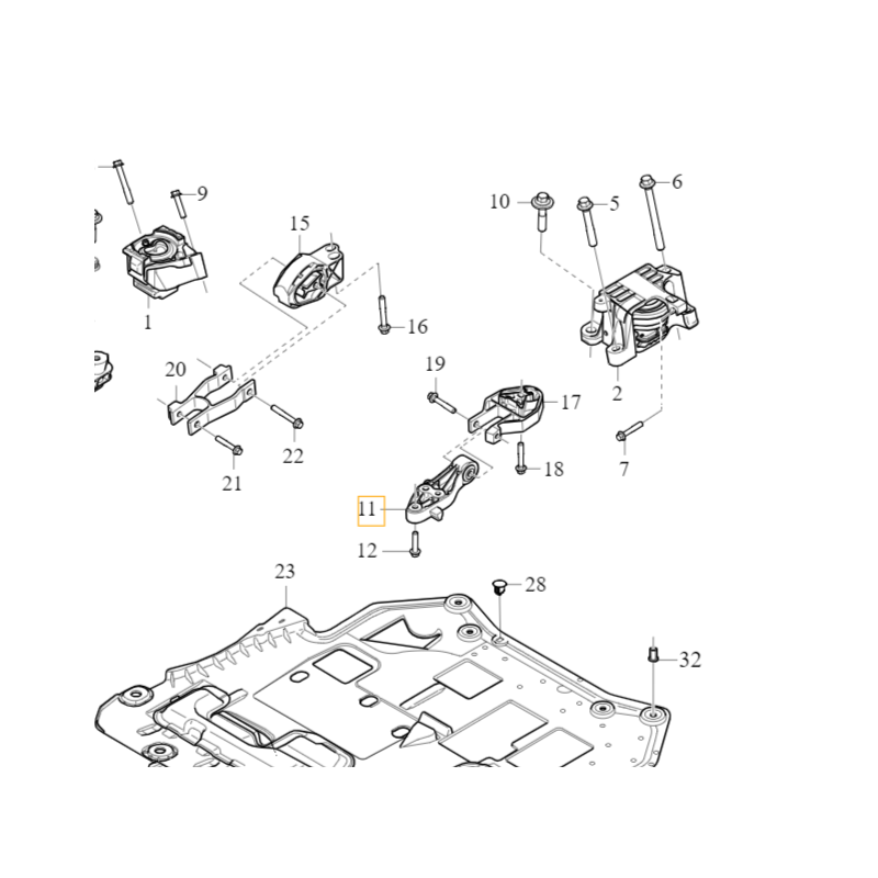 VOLVO XC40 wspornik mocowanie lewa dolna poduszka skrzynia OE 32138290