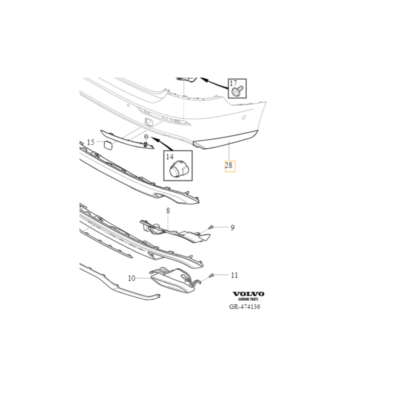 VOLVO S60 III V60 II prawa listwa nakładka splitter zderzak tył OE 39792665
