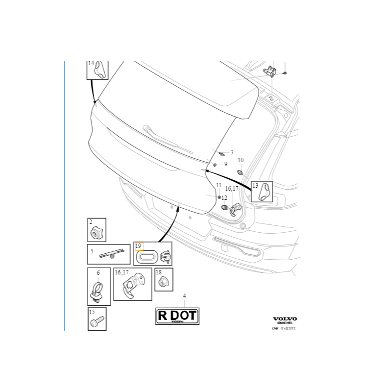 VOLVO C40 V60 XC40 XC90 oryginalna zatyczka pokrywy bagażnika OE 30622843