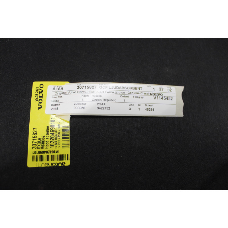 VOLVO S60 V60 wygłuszenie maski pokrywy silnika OE 30715827