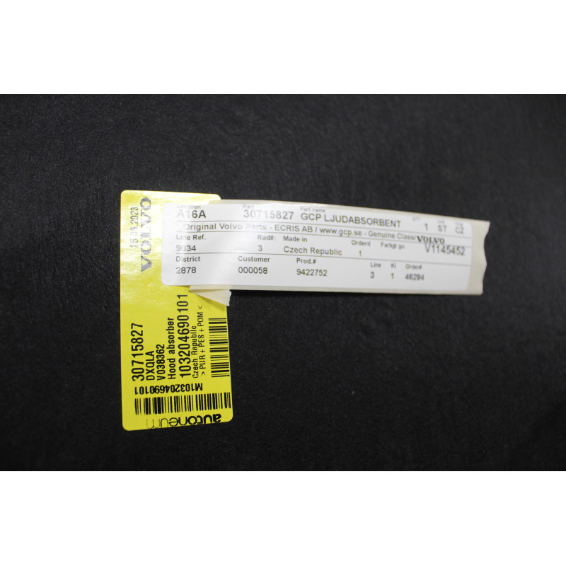 VOLVO S60 V60 wygłuszenie maski pokrywy silnika OE 30715827