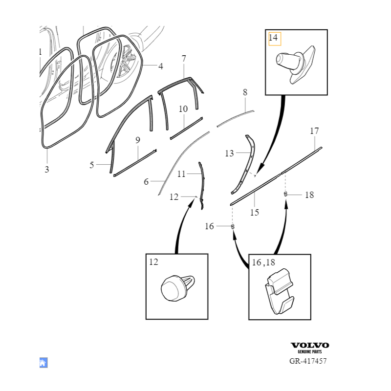 VOLVO S90 V90 V90CC II spinka listwy uszczelki tył OE 31424935