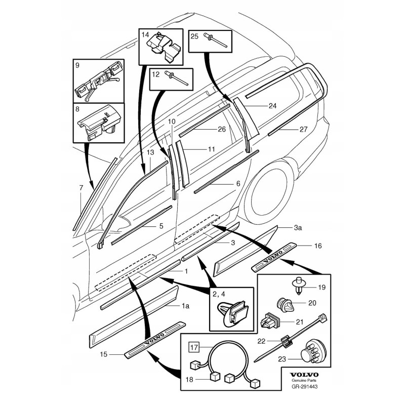 VOLVO S80 V70 XC70 spinka uszczelki drzwi przednic