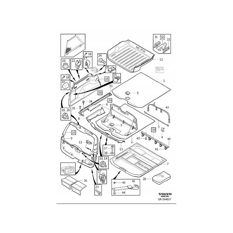 VOLVO V70 XC70 spinka taśmy podłogi bagażnika OE