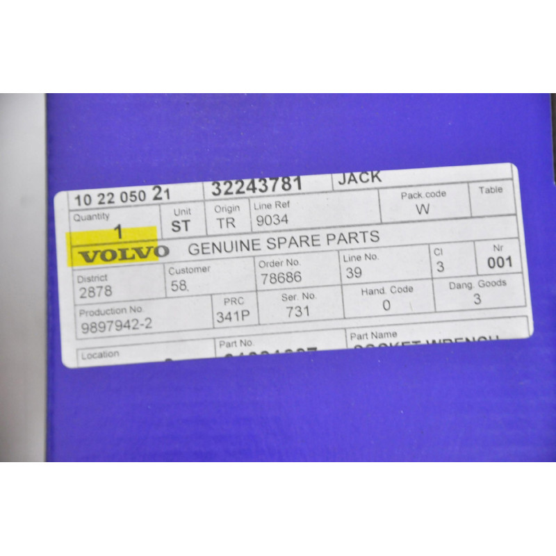 VOLVO EX40 XC40 Podnośnik lewarek samochodowy 32243781 OE