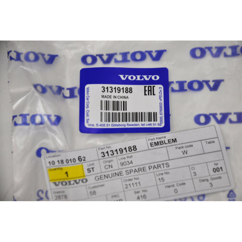 VOLVO C30 ELECTRIC C70 S40 S60 S60CC Emblemat osłona silnika 31319188 OE