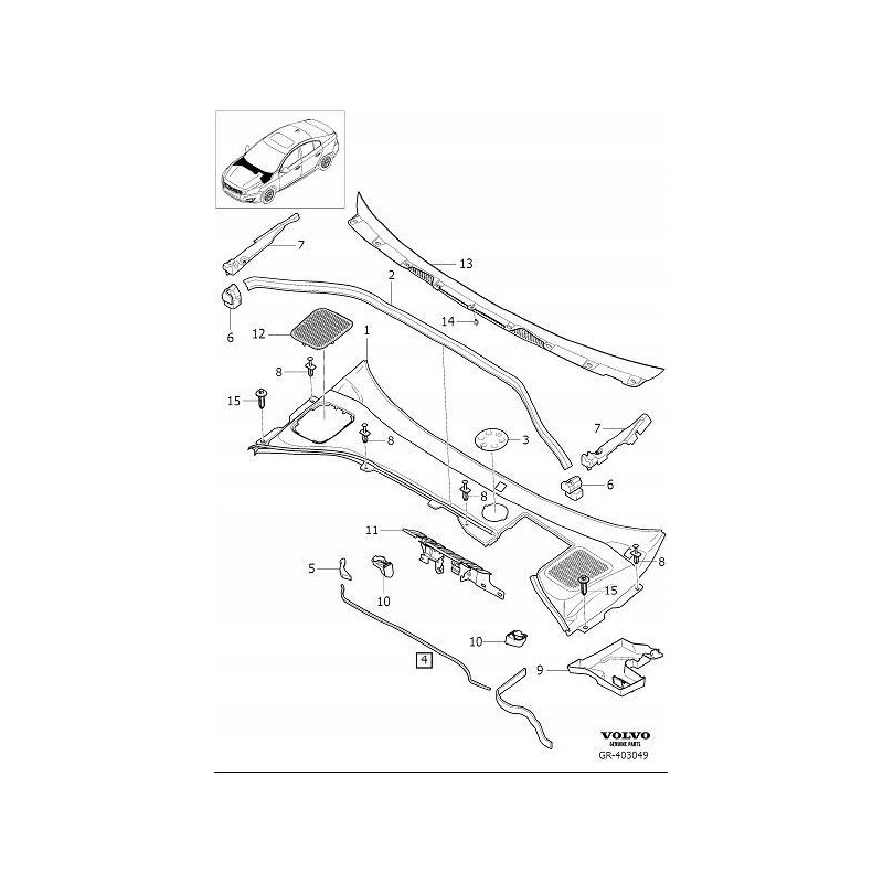 VOLVO S60 V60 spinka podszybia 30622556 OE