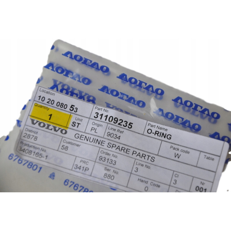 VOLVO XC90 XC70 XC60 V70 V60 V50 V40 Oring magistrali wodnej 31109235 OE