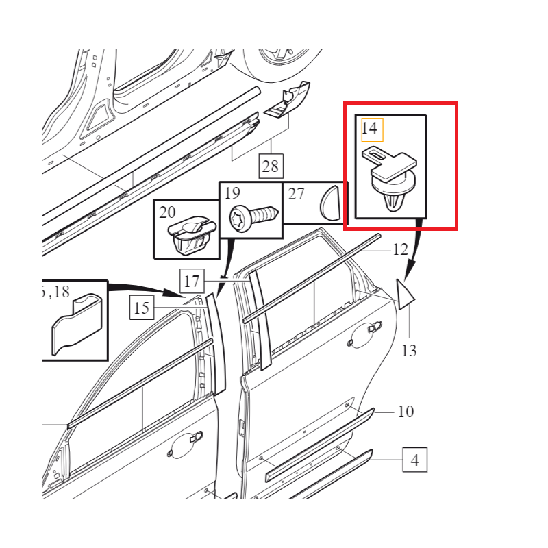 VOLVO S40 V50 spinka klips trójkąta zaślepki tylnych drzwi OE