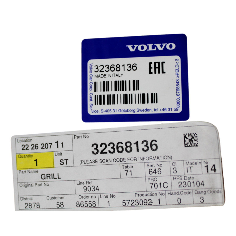 VOLVO S60 Grill atrapa czarny r-design oe3236 32368136 OE