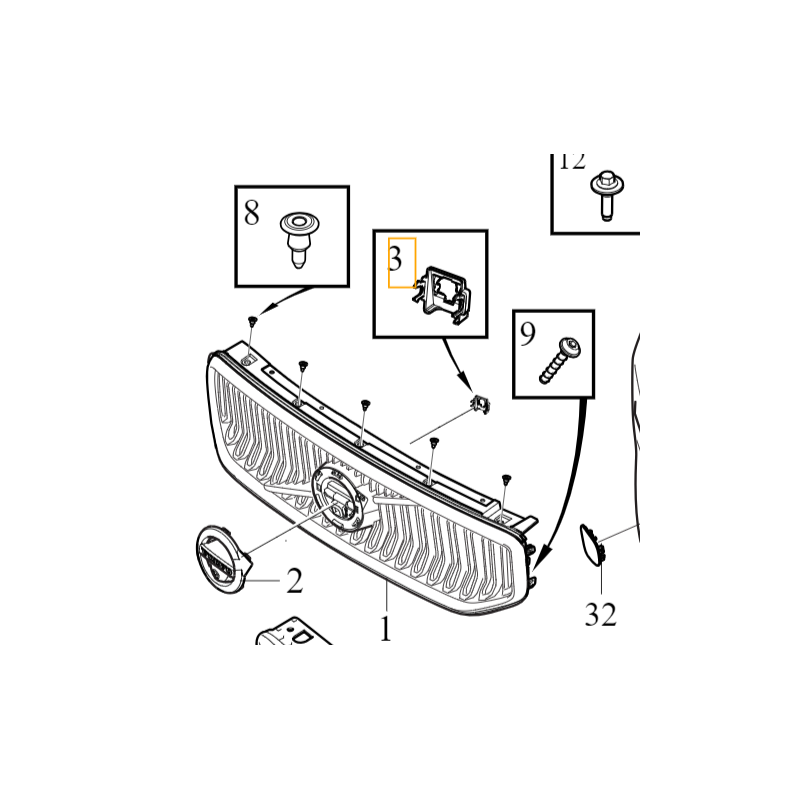 VOLVO XC40 wspornik kamery klips atrapy zderzaka przód OE