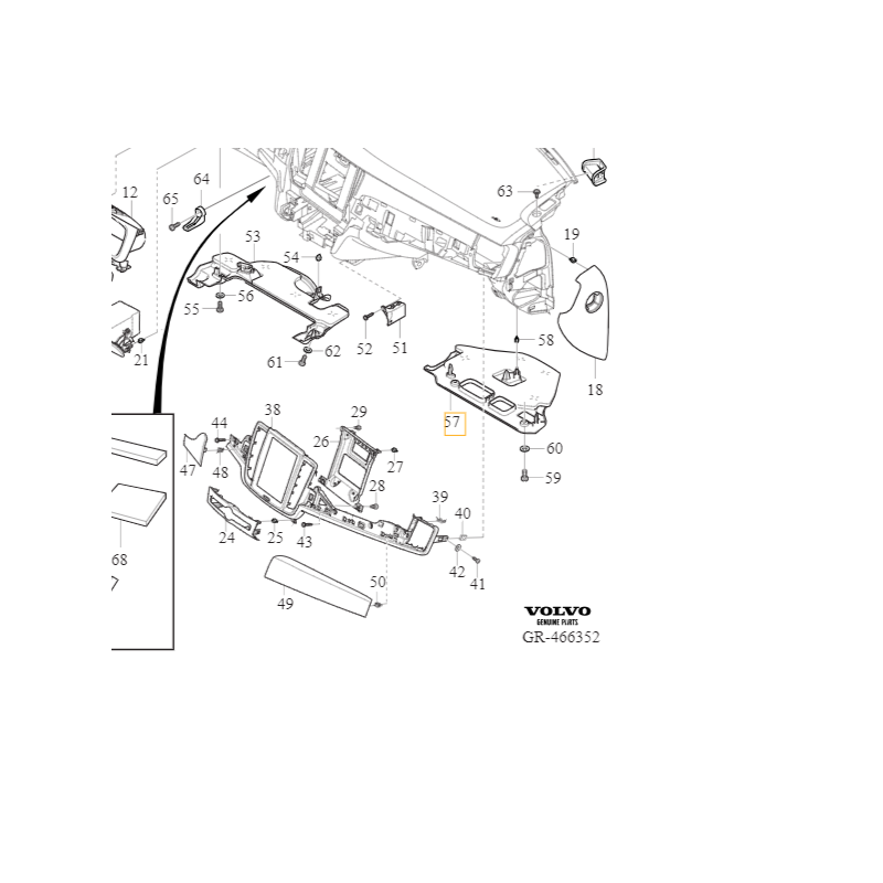 VOLVO S90 V90 V90CC XC60 II osłona deski rozdzielczej pasażer OE 31688746