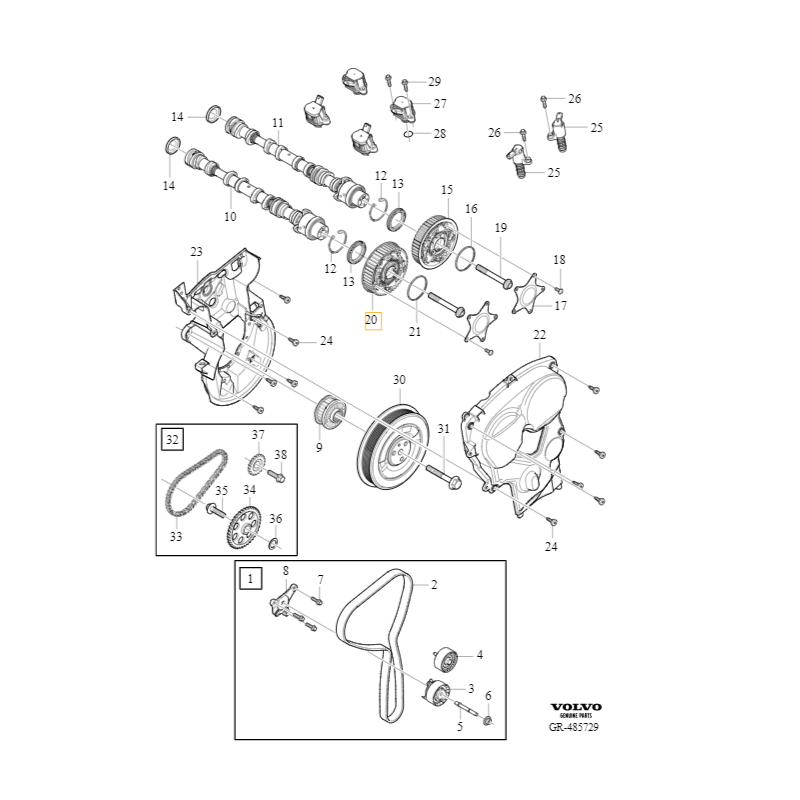 VOLVO S60 V60 S90 V90 XC40 XC60 XC90 koło zmiennych faz rozrządu wydech OE