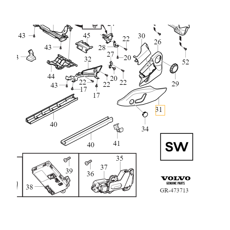 VOLVO S60 V60 S90 V90 XC60 XC90 II lewa osłona fotela blondę OE 39831631