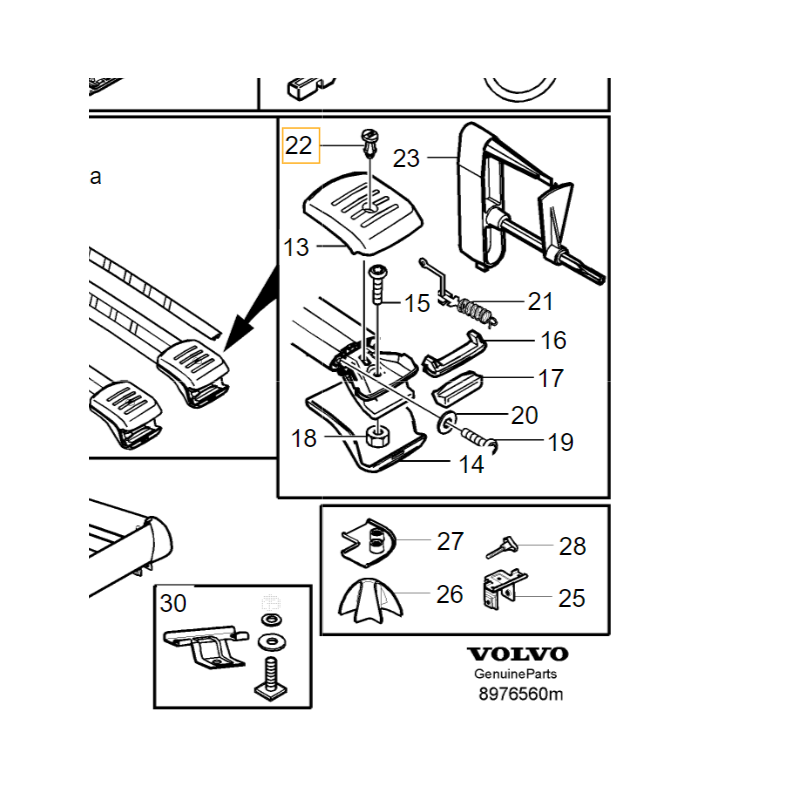 VOLVO S60 S80 V50 V70 XC70 XC90 klips spinka zamek poprzeczek OE 8620816