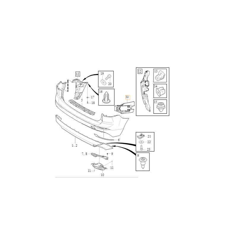 VOLVO XC60 II ślizg wspornik modułu BLIS zderzaka tył prawy OE