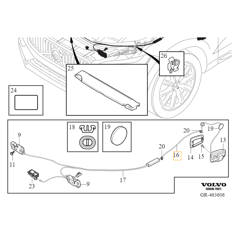 VOLVO XC60 XC90 II wewnętrzna linka otwierania maski pokrywy silnika OE