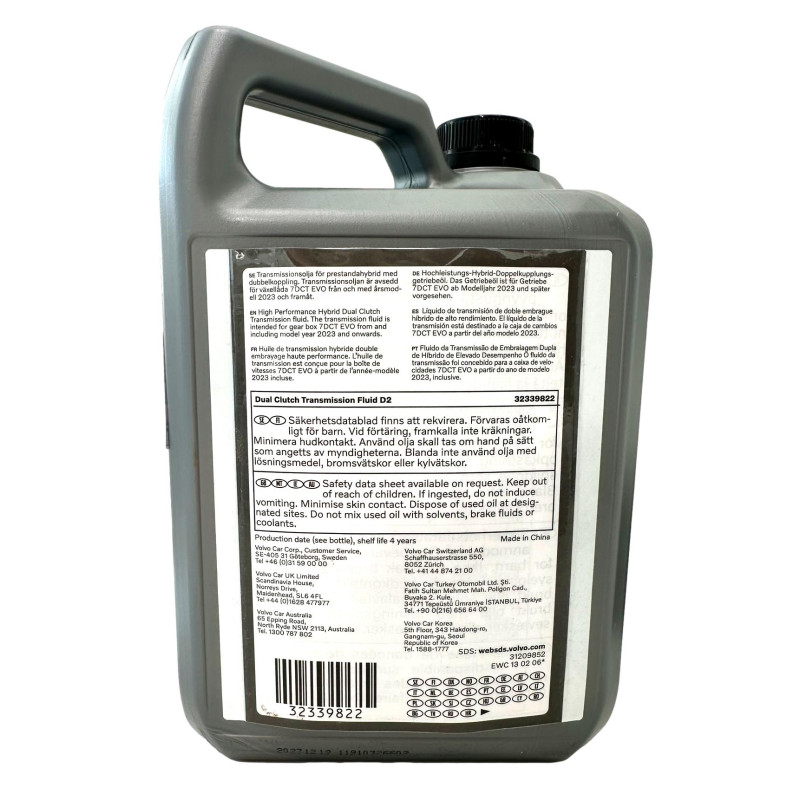 VOLVO S60 V60 XC40 olej automatycznej dwusprzeglowe skrzyni biegów D2 4L OE