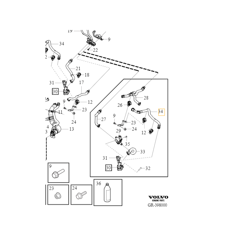 VOLVO V60 S90 V90 XC60 XC90 II przewód wodny układ chłodzenia D4204TX OE