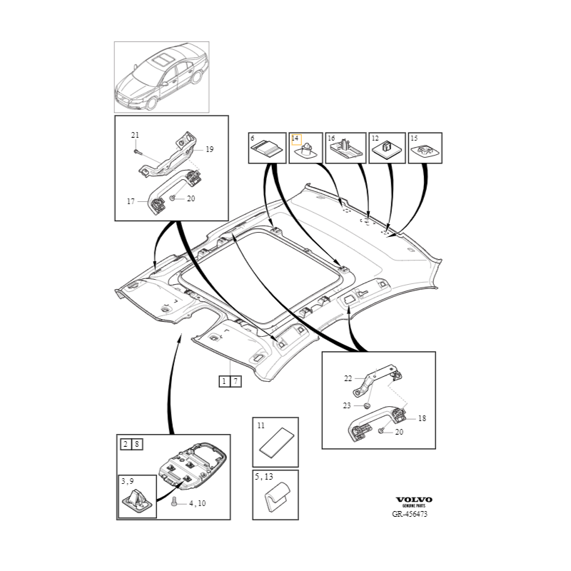 VOLVO S60 III oryginalna spinka podsufitki lewa prawa czarna OE 31479394