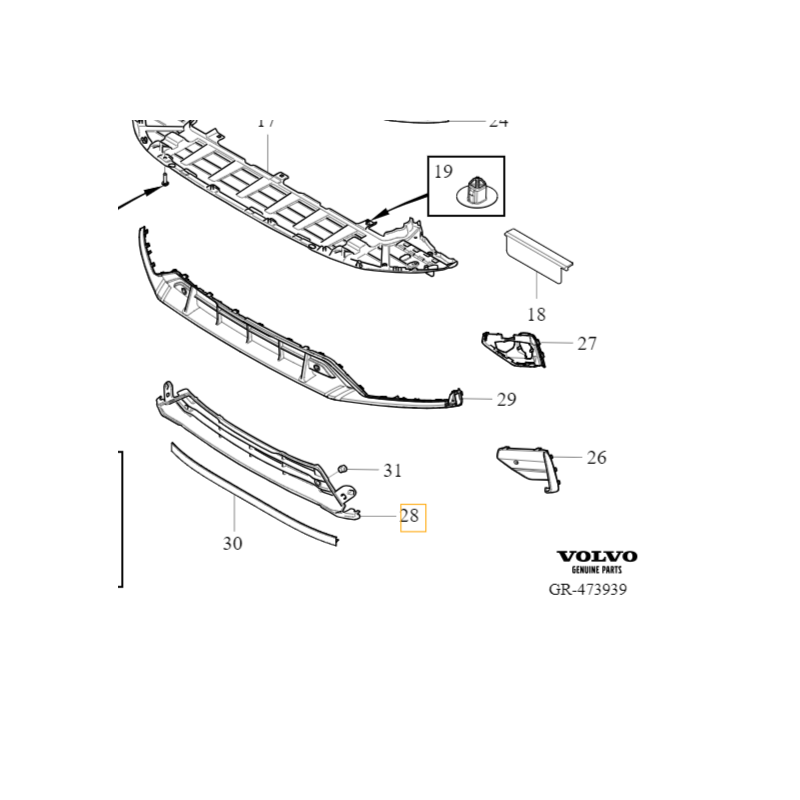 VOLVO S60 III V60 II dolna środkowa atrapa kratka zderzaka OE 32293970