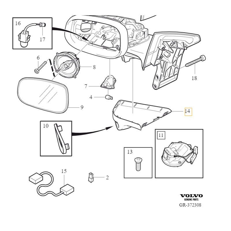 VOLVO C70 prawa osłona BLIS dolna obudowa lusterka ANGLIK OE 30779057