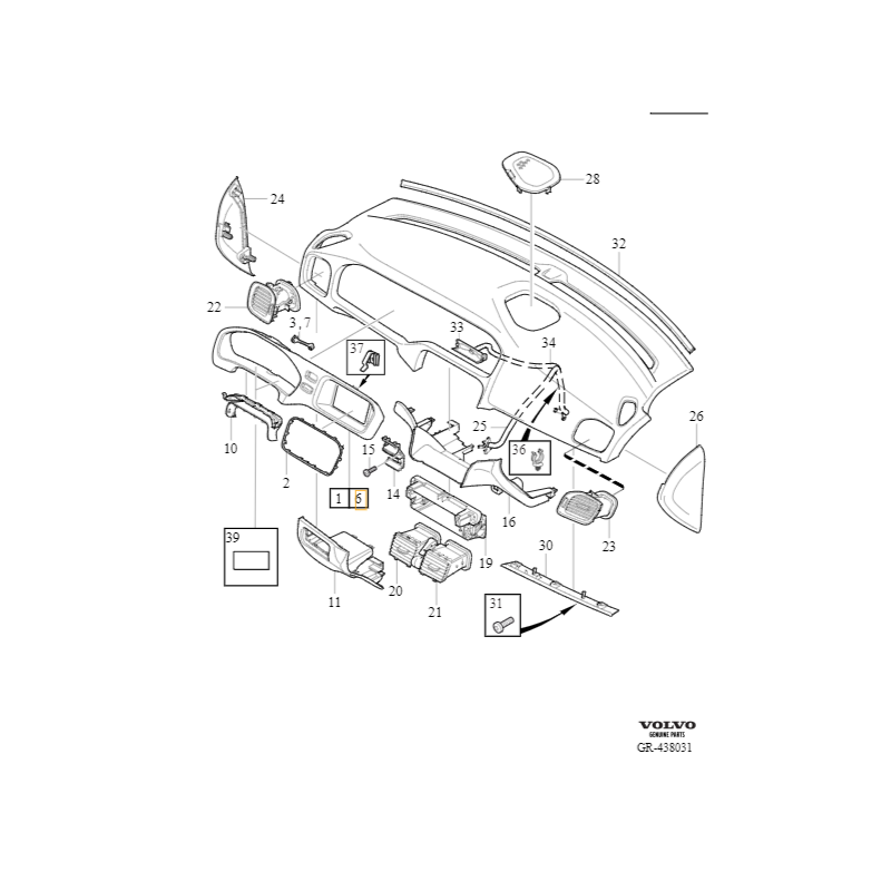 VOLVO V40 V40CC obudowa ramka deski rozdzielczej 5 cali OE 31393109