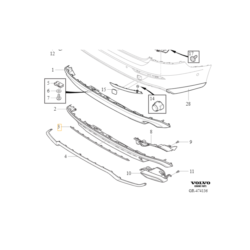 VOLVO S60 III V60 II spoiler listwa chrom zderzaka tył Inscription OE 31455534