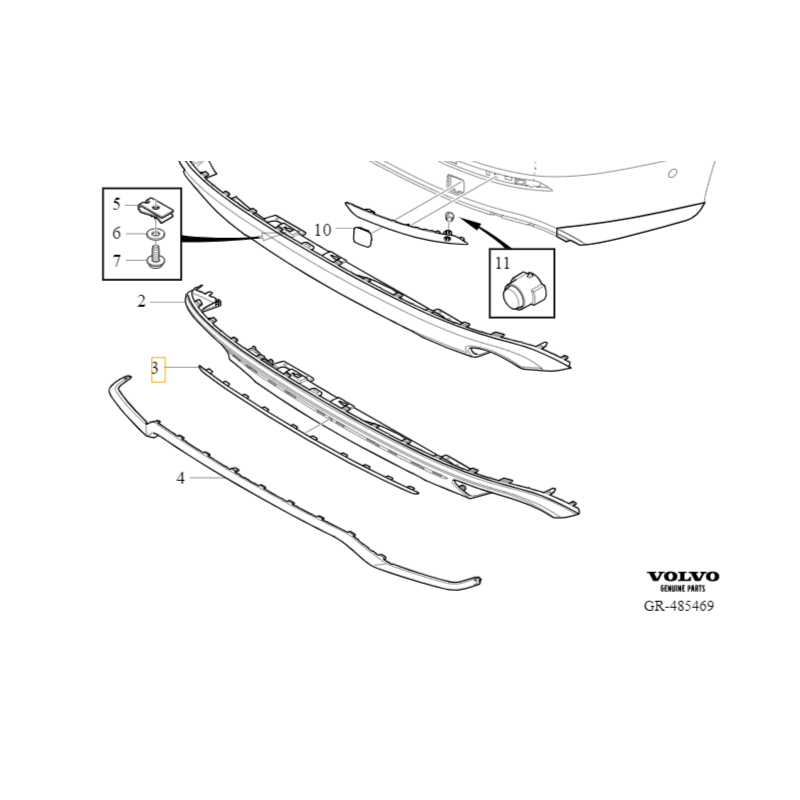 VOLVO S60 III V60 II spoiler listwa chrom zderzaka tył OE 32293964
