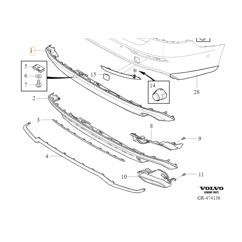 VOLVO S60 III V60 II dyfuzor dokladka zderzak tył OE 32227003