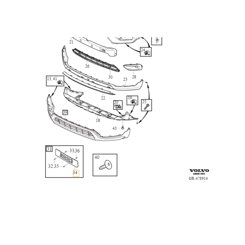 VOLVO XC40 wspornik mocowanie tablicy rejestracyjnej EU OE 31663034