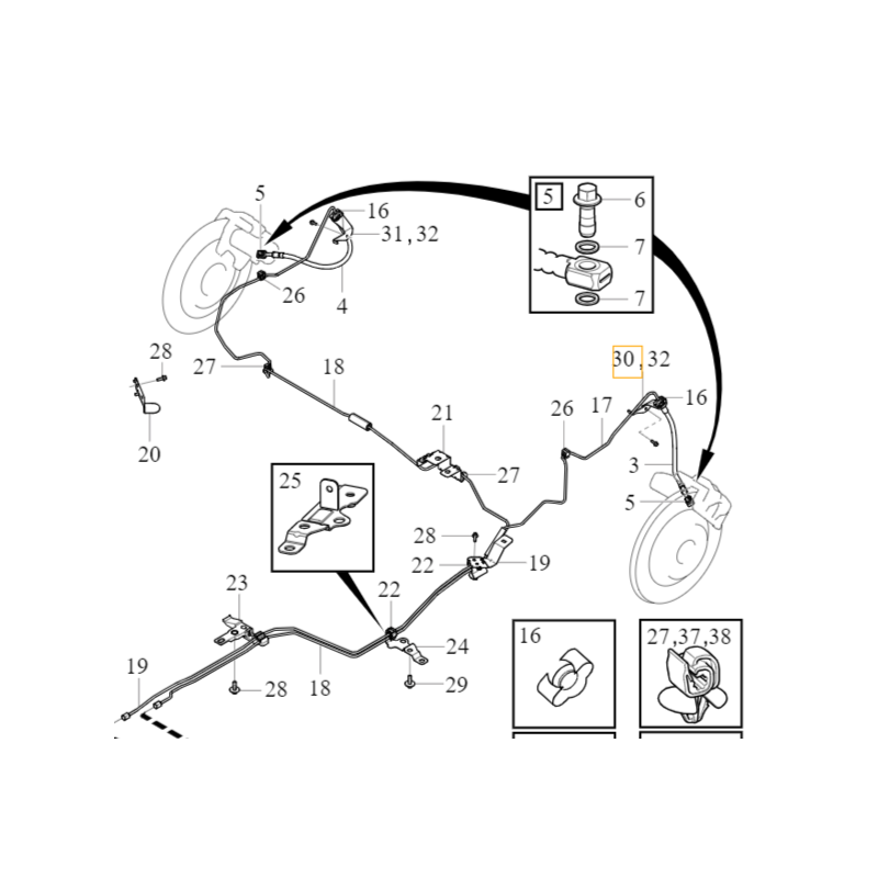 VOLVO C40 XC40 wspornik przewód hamulcowy lewy tył OE 32221218
