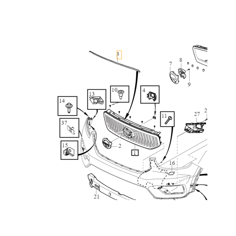 VOLVO EX40 XC40 uszczelka krawędzi maski grill zderzak przód OE 31457352