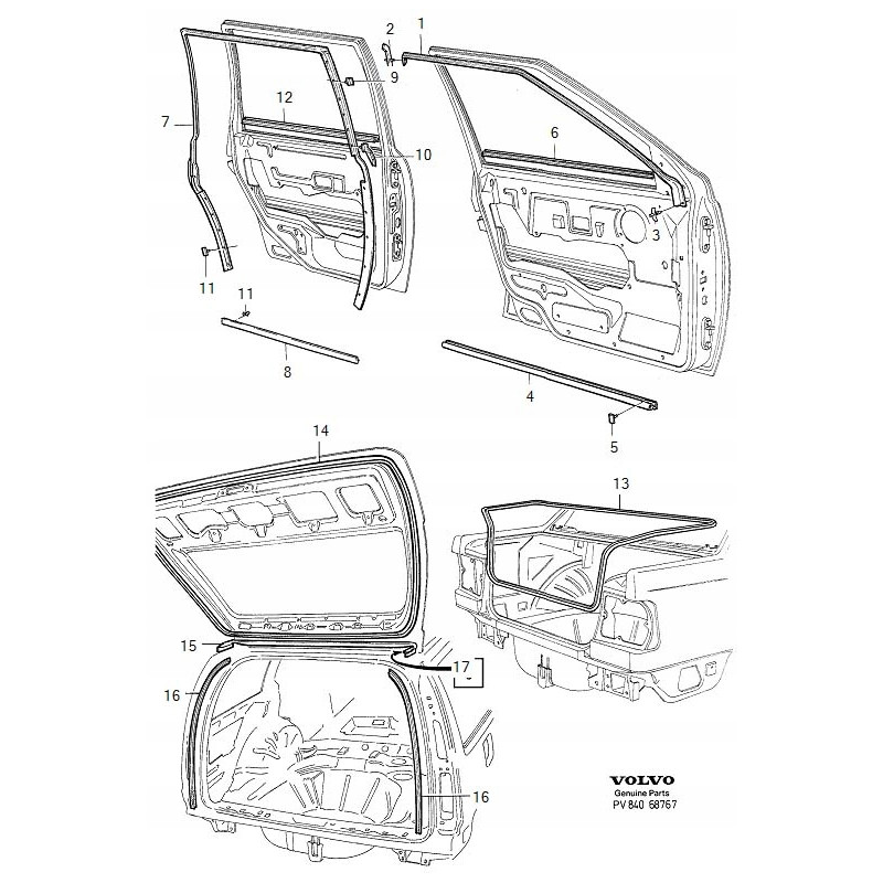 VOLVO 850 spinka klips uszczelki drzwi prawy przod