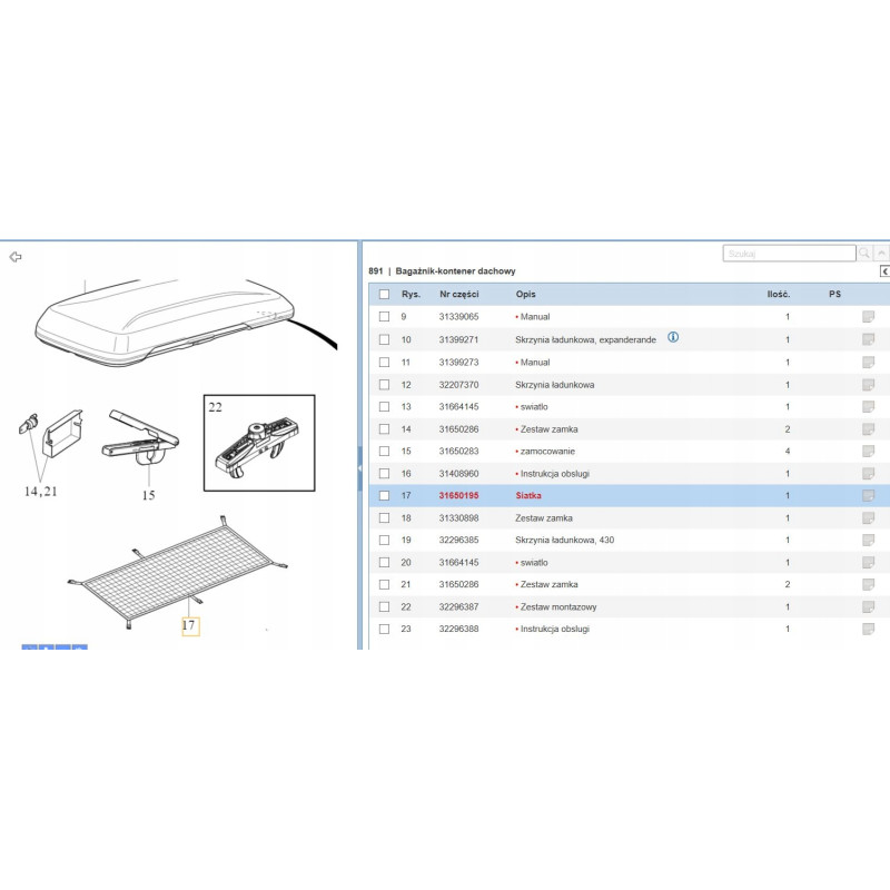VOLVO box dachowy siatka bagazowa zabezpieczajaca