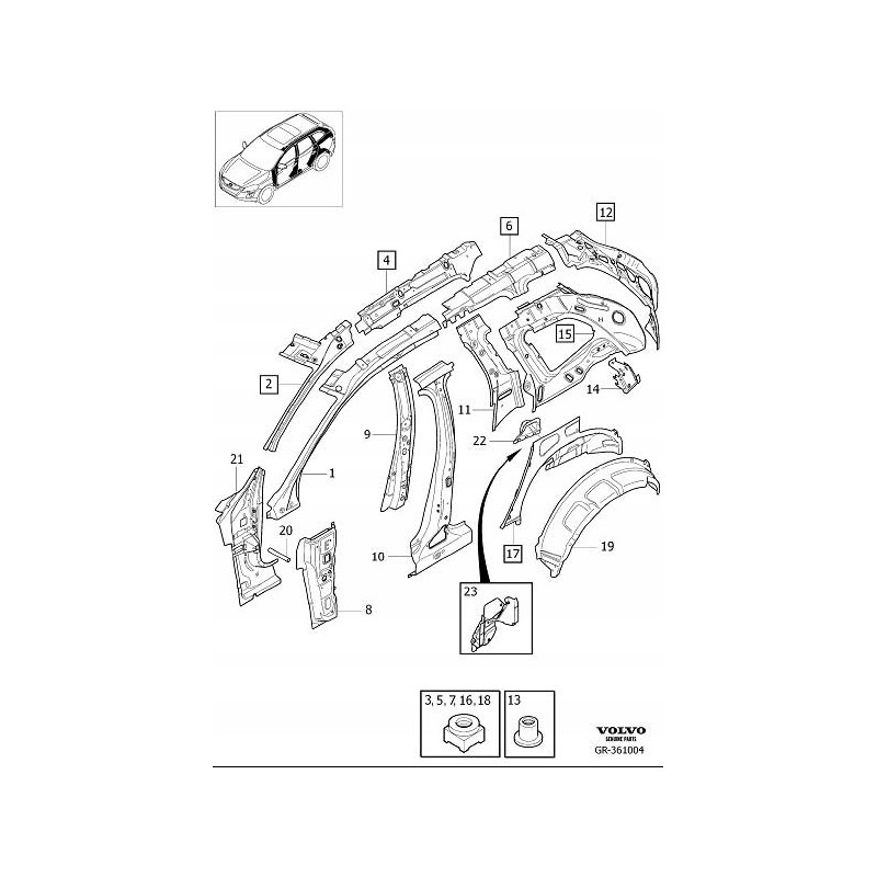 VOLVO XC60 wspornik wewn błotnik tył cwiartka OE 31298123